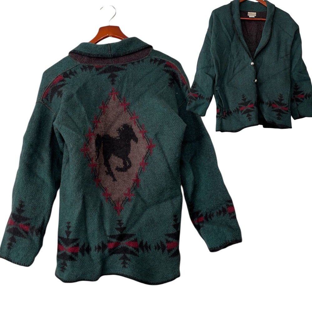 Vintage Coldwater Creek Wool Aztec Equestrian Cardigan Sweater